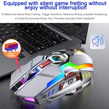 2021 Silent Wireless Mouse Įkrovimo 2.4 G Žaidimų Pelės 1600 DPI 7 Mygtukai, LED Backlight, USB Optinė Pelė KOMPIUTERIUI Laptopo