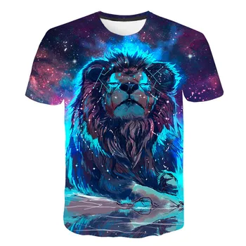 2021 spalvotas spausdinimas berniuko marškinėlių mada liūtas modelio O-kaklo megztinis berniukui 3D marškinėliai