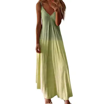 2021 Suknelė Moterims Atsitiktinis Rankovių Camisole V-kaklo Spausdinti Bakas Ilga Suknelė Plius Dydis 5xl Vestidos Boho Gradiento spalvos Ilga Suknelė