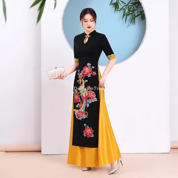 2021 tradicinis vietnamo ao dai kinų suknelė qipao moterims gėlių siuvinėjimas cheongsam suknelė etninės stiliaus kostiumas aodai suknelė