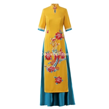 2021 tradicinis vietnamo ao dai kinų suknelė qipao moterims gėlių siuvinėjimas cheongsam suknelė etninės stiliaus kostiumas aodai suknelė