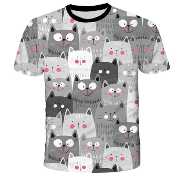 2021 Vaikiški Marškinėliai Cute Kačių Berniukų, Mergaičių Viršūnes 3D Atspausdintas Kietas Tee Vasaros trumpomis Rankovėmis Vaikų Medžiaga 4-14T