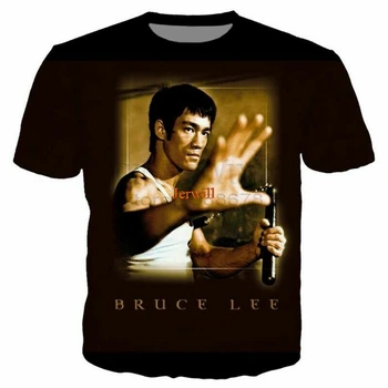 2021 Vasaros Kung Fu Superžvaigždės Bruce ' o Lee 3D Atspausdintas T-Shirt Vyrams Ir Moterims Atsitiktinis Plius Dydis trumparankoviai Hip-Hop Streetwear