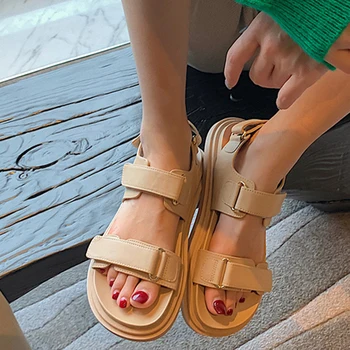 2021 Vasaros Mados Moterų Sandalai natūralios odos batai Joker Butai Moterų Ins Romos Platformos Basutės Moterų Sandalai