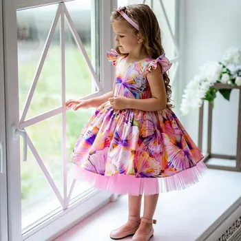 2021 vasaros mergaitė, suknelė, sijonas spausdinti satino audinio suknelė mergaitei princess tutu sijonas sijonas su šukuosena baby girl šalies pokylių dre