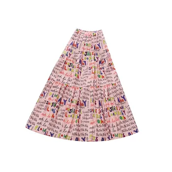 2021 vasaros Naujus moteriškus chic-line šifono Sijonas Moterų Elegantiškas Aukštis Juosmens laiškas spausdinti sijonai