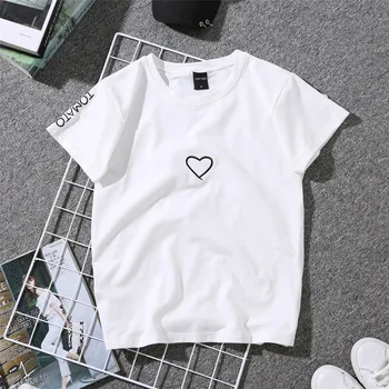 2021 Vasaros Porų Mėgėjams T-Marškinėliai Moterims Atsitiktinis Baltos Viršūnės Marškinėlius Moterims Marškinėliai Meilė Širdies Siuvinėjimo Spausdinti Marškinėliai Moteriška