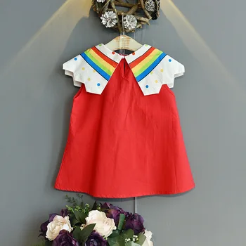 2021 Vasaros Vaikų Mergaičių Rankovių Apvalus Kaklas Vidutinio ilgio Vaikų Mielas Debesis Lėlės Apykakle Suknelė
