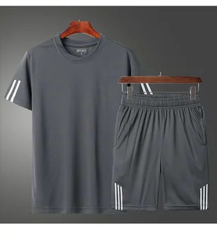 2021 vasaros vyriški trumpomis rankovėmis sporto drabužiai ir šortai, paplūdimio atsitiktinis juostele sporto drabužiai, fitneso 2 rinkiniai, m-5xl