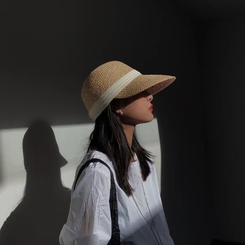 2021 Vasaros Šiaudų Skrybėlę Moterų Mados Saulės Bžūp Rafija Anti-UV Atsitiktinis Kepurės Snapeliu Moterų Paplūdimio Skrybėlę Apsauga nuo Saulės
