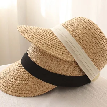 2021 Vasaros Šiaudų Skrybėlę Moterų Mados Saulės Bžūp Rafija Anti-UV Atsitiktinis Kepurės Snapeliu Moterų Paplūdimio Skrybėlę Apsauga nuo Saulės