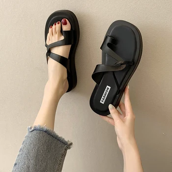 2021 Vasaros Šlepetės Moterims Įrašą-kojų Slysta Mados Plokščia Platforma Sandalai Moteriška Lauko Atsitiktinis Šlepetės Šlepetės Šlepetės Paplūdimio Bateliai