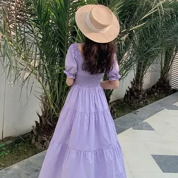 2021women Elegantiška Violetinė Ilga Maxi Nėrinių Suknelė Vintage Moterų Franch Suknelė Atsitiktinis Aikštėje Apykaklės Atostogų Lady Vestidos Cottagecore