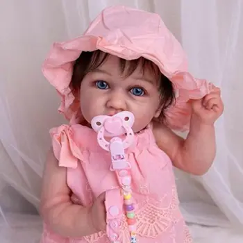 22 Colių Kreivas Burna Pilna Silikono Reborn Baby Doll Mergina 55CM Rožinės spalvos Skrybėlę, Drabužiai Naujagimiams Cute Baby Doll, Vonios Žaislas Vaikams Dovanų