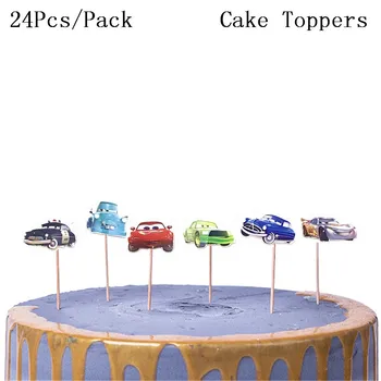 24PCS Disney Automobiliai Papuošti Džiaugtis Šalies Berniukas Tortas Topper Disney Cars Tema Baby Shower Cupcake Rėžtuvės Su Lazdomis Gimtadienio