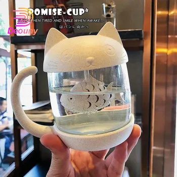 250ml Puodeliai Arbatos Cute Kačių Stiklo Gražus Taurės Teacup 