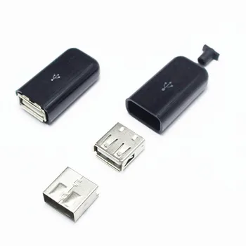 2sets Tipo Moterų USB 4 Polių Kištukinis Sujungiklis Su Juodo Plastiko Dangtelis USB 2.0 Prijunkite Adapterį PCB SDA Duomenų Kabelių Linijos