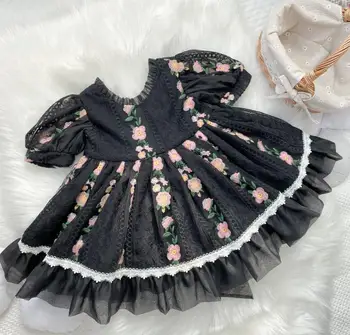 2VNT ispanijos Lolita Princesė Suknelė Juodas Lankas Siuvinėjimo Backless Saldus Mielas Suknelė Mergaitėms Gimtadienio Velykų Vestidos Y3094