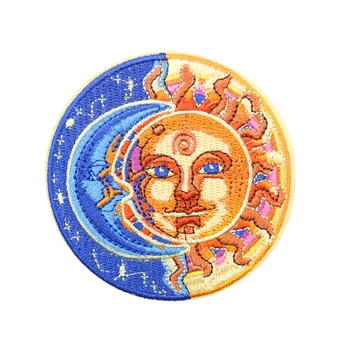 2VNT Raundo Sun Moon Pleistrai Geležies Lopai Drabužius Siūti Ženklelis, Audinys Siuvinėjimui Aplikacijos 