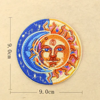 2VNT Raundo Sun Moon Pleistrai Geležies Lopai Drabužius Siūti Ženklelis, Audinys Siuvinėjimui Aplikacijos 
