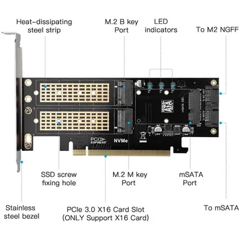 3 1. NGFF Ir MSATA SSD Kortelės Adapteris, 2 M. NVME Į PCIE/ M., 2 SATA SSD Su SATA III/ MSATA Į SATA Konverteris Express Card