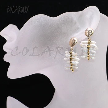 3 Poros Natūralių perlų auskarai Aukso spalvos padengti dirbtiniu būdu išauginti perlai, papuošalai, perlų auskarai dovana lady elegantiški auskarai už lady9239