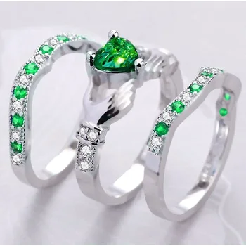 3 Vnt Mados Širdies Kristalų Žiedai Moterims Naujiena Projekto Poros Vestuvių Žiedai, Prabangūs Papuošalai-Osioms Dovana Visai pardavimas K752