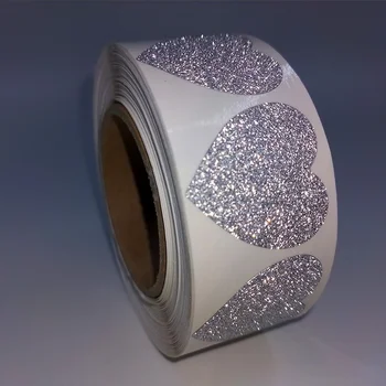 300pcs/roll Diamond matinio žvilgesio lipdukas širdies formos etiketės pakuotėje vestuvių dekoravimas ačiū lipdukas kanceliarinės prekės tiekimo