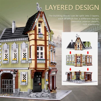 3474PCS Kūrėjas, Miesto Gatvės vaizdo Kampo Mall Modelio Blokai Kit SS Architektūros Streetview Plytų Žaislai Vaikams