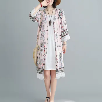 #3532 Saulės Boho Kimono Palaidinė Moterims Spausdinti Ilgas Palaidinė Megztinis Marškinėliai Vintage Mados Kutai Kimono Marškinėliai Femme Vasaros 2020 M.