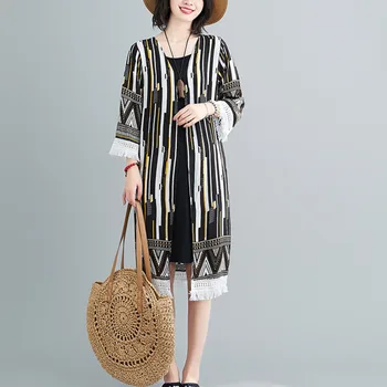 #3532 Saulės Boho Kimono Palaidinė Moterims Spausdinti Ilgas Palaidinė Megztinis Marškinėliai Vintage Mados Kutai Kimono Marškinėliai Femme Vasaros 2020 M.