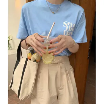 3Colors Vasaros korėjiečių Raštą spausdinti Prarasti trumpas rankovės marškinėliai, moteriški marškinėliai, femme moterims topai 2021 (X1839