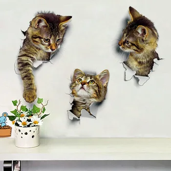 3D Cute Kačių Sienų Lipdukai Sienų Dekoras Funny Cat Sienos Lipdukai Funny Cat Lipdukas Gyvenimo Kambario, Miegamasis Apdailos Kambario Dekoro