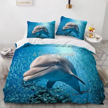 3D delfinų Patalynės Komplektas Mėlyna Jūra Antklodė Antklodė Padengti Nustatyti Mielas Šalikas Patalynė Užvalkalas Karalius ir Karalienė Visą Namų Texitle Lašas Laivas