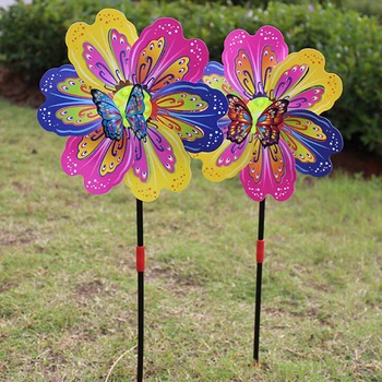3D Drugelis Gėlių vėjo malūnas Spalvotų Drugelių, Gėlių vėjo malūnas Spalvingi Vėjo Suktuko Sodo Kieme Apdailos Vaikų Žaislas