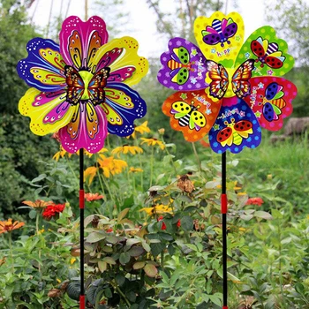 3D Drugelis Gėlių vėjo malūnas Spalvotų Drugelių, Gėlių vėjo malūnas Spalvingi Vėjo Suktuko Sodo Kieme Apdailos Vaikų Žaislas