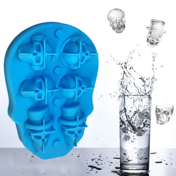 3D Kaukolės Formos Pelėsių Silikono Formos Helovinas Viskio Kokteilis Didina Lankstus Silikoninis Dėklas Ledų Įrankiai