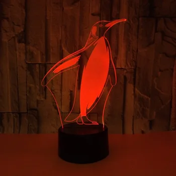 3D LED Nakties Šviesos Pingvinas su 7 Spalvų Šviesos Namų Puošybai Lempos Nuostabi Vizualizacijos Optinė Iliuzija Nuostabus