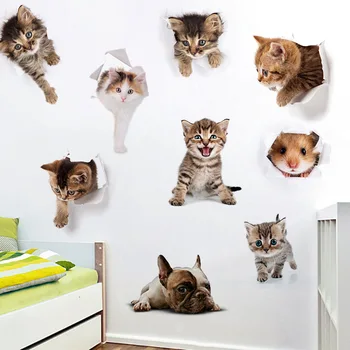 3D Modeliavimas sienų lipdukai cute kačių pelės šunų Tualetas lipdukai Namų Puošybai miegamojo kambarį dekoro Kabineto šaldytuvas