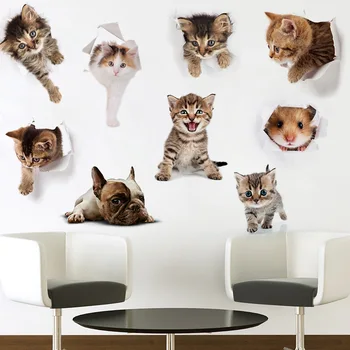 3D Modeliavimas sienų lipdukai cute kačių pelės šunų Tualetas lipdukai Namų Puošybai miegamojo kambarį dekoro Kabineto šaldytuvas