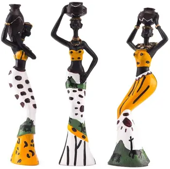 3Pcs Afrikos Paveikslas, Skulptūra Genčių Lady Statulėlės Statula|Home Deco|Namų Dekoro Priedai Kolekcines, Meno Kūrinys, 7.5 Colių