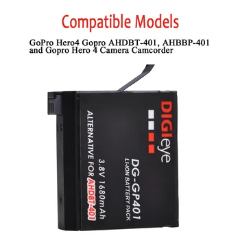 3Pcs Gopro Hero 4 Baterijos Pakeitimas + LCD USB Įkroviklio GoPro Hero 4 Black Hero 4 Skiedra AHDBT-401 Veiksmų Fotoaparato Bateria