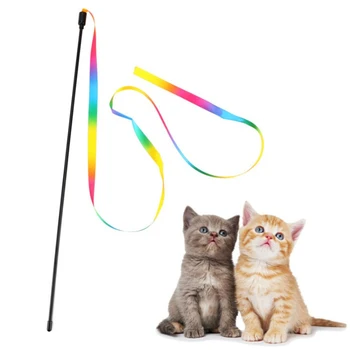 3pcs Katė Lazdos dvipusis Spalvinga Vaivorykštė Juostelės Funny Cat Stick Žaislai Naminių Kačių Interaktyvus Stick Kibinimas Žaislai Tiekimas Karšto