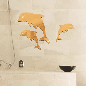 3pcs/set Sklandžiai Delfinų Veidrodis Lipdukai Akrilo 3D Sienų Lipdukai Lipdukas Vonia Fone Vonios Lipdukai Kambarį Namų Dekoro