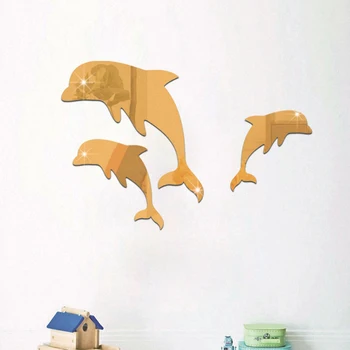 3pcs/set Sklandžiai Delfinų Veidrodis Lipdukai Akrilo 3D Sienų Lipdukai Lipdukas Vonia Fone Vonios Lipdukai Kambarį Namų Dekoro