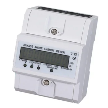 3x5 (80A) Energijos Skaitiklis Elektros KWH Triphase DIN Rail Mount LCD