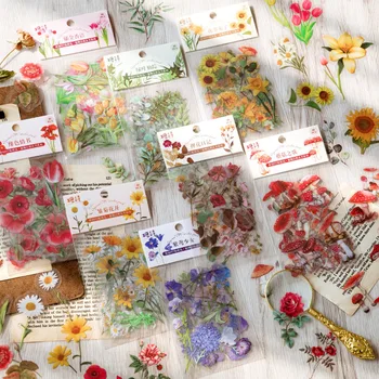 40 Vnt. Gėlių Ir Augalų Lipdukas Rinkiniai PET Skaidri Dekoratyviniai Lipdukai Scrapbooking Meno 