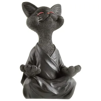 40#Įnoringas Juoda Buda Katės Statulėlės, Meditacija, Joga Kolekcines, Happy Cat Dekoro Meno Skulptūrų Sodas Statulos Namų Dekoro 2021