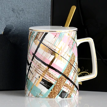 450ML (15oz) Geometrinis Serijos Keramikos Puodelius kavos puodelis Pieno Arbata office Puodeliai Drinkware Geriausia gimtadienio Dovana, Dovanų Dėžutėje