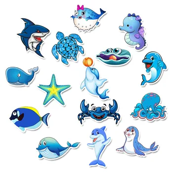 49PCS no-repeat Anime Mėlynas Vandenynas, Animacinių Jūrinių Gyvūnų Lipdukai Snieglenčių Nešiojamas Bagažo Šaldytuvas 